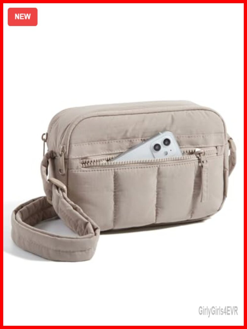 Puffy Quilted Nylon Crossbody Bag with RFID Blocking, 2 Main Compartments